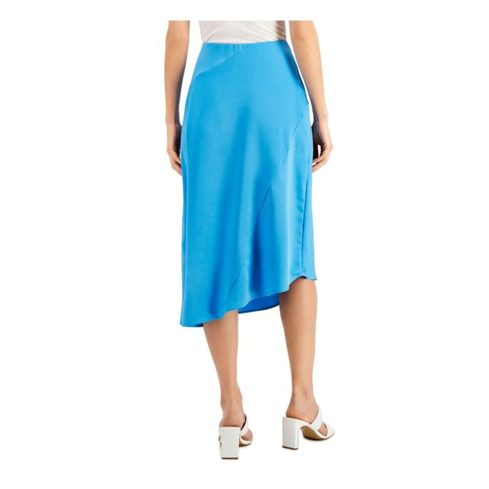 ALFANI Womens Turquoise Asymmetric Hem Midi A-Line Skirt 8 - Picture 2 of 4
